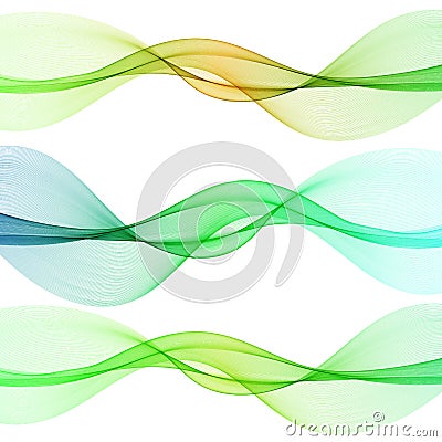 Bright fresh speed mild spring light waves collection. Set blue green waves. Vector Illustration