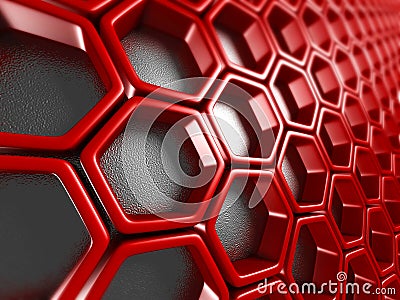 Bright Futuristic Red Hexagon Pattern Background Stock Photo