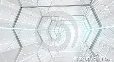 Bright futuristic spaceship corridor 3D rendering Stock Photo