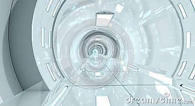 Bright futuristic spaceship corridor 3D rendering Stock Photo