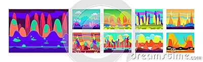 Bright Gaming Background with Abstract Nature Environment Vector Set Vector Illustration