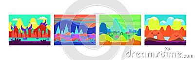 Bright Gaming Background with Abstract Nature Environment Vector Set Vector Illustration