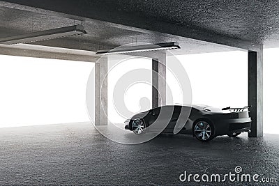 Bright garage with car Stock Photo