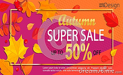 Bright geometric golden autumn super sale banner. Vector Illustration