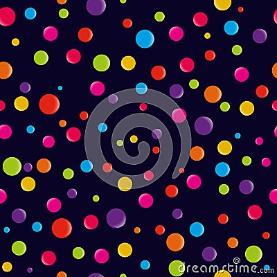 Bright geometric pattern of multicolored balls on a dark background Vector Illustration