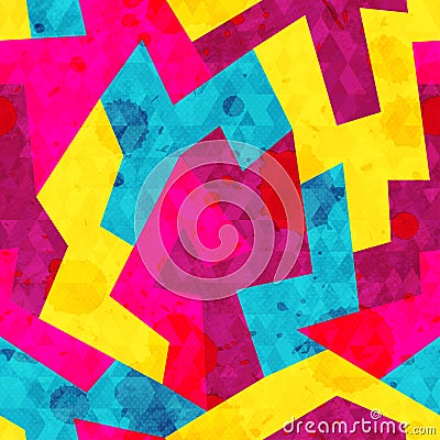 Bright geometric seamless pattern with grunge effect Vector Illustration