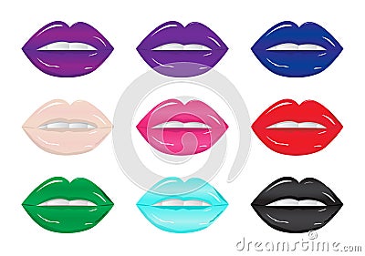 Bright glamorous glossy lips different colors. Vector illustration Cartoon Illustration