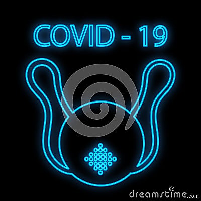 Bright glowing blue medical scientific digital neon sign for hospital laboratory pharmacy beautiful with covid 19 coronavirus Vector Illustration
