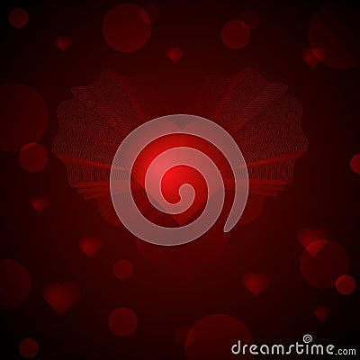 Bright glowing 3d heart. and blur of light Valentine card Stock Photo