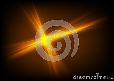 Bright glowing orange star glare beams background Vector Illustration