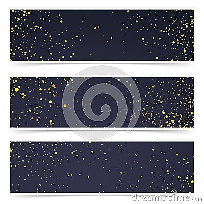 Bright gold mist particle over dark background card collection Vector Illustration