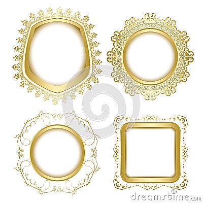 Bright gold ornamental vector frames with transparent shadow Vector Illustration