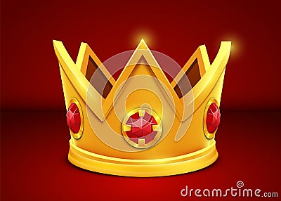 Bright golden crown on white background. Vector Illustration