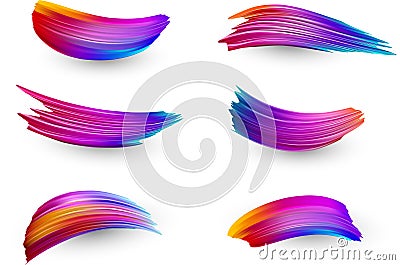 Bright gradient paint brush strokes set. Vector Illustration