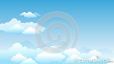 Bright gradient vector illustration of cloudscape and fluffy clouds Vector Illustration