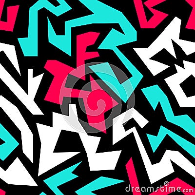 Bright graffiti geometric seamless pattern grunge effect Vector Illustration