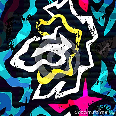 Bright graffiti geometric seamless pattern grunge effect Vector Illustration