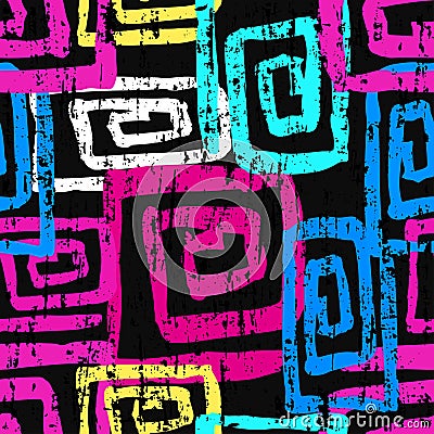 Bright graffiti geometric seamless pattern grunge effect Vector Illustration