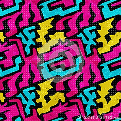 Bright graffiti geometric seamless pattern grunge effect Vector Illustration