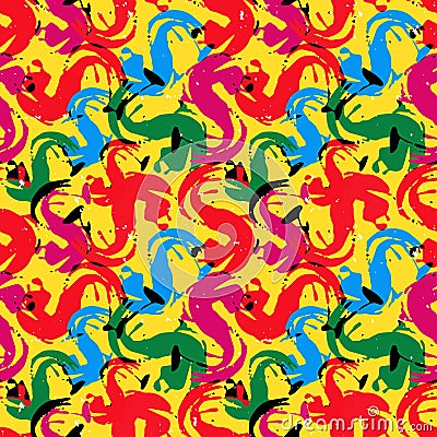 Bright graffiti geometric seamless pattern grunge effect Vector Illustration