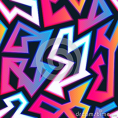 Bright graffiti seamless pattern with grunge texture. Stock Photo