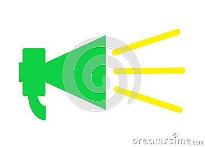 A bright green colored outline silhouette of a loud hailer with yellow soundwave white backdrop Cartoon Illustration