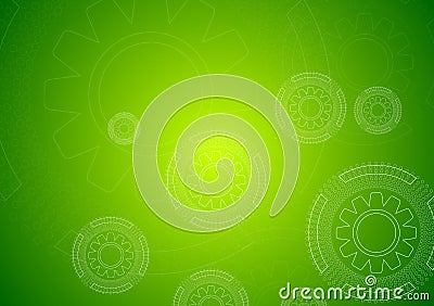 Bright green hi-tech background with gears Vector Illustration