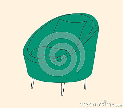 Bright, green, modern colorful comfortable Armchair. Upholstered furniture for rest and relaxation Vector Illustration