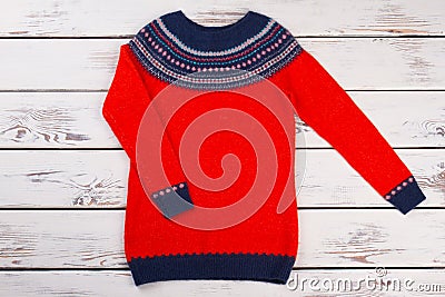 Bright handmade women`s sweater Stock Photo