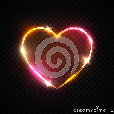 Bright heart background. Romantic neon sign. Vector Illustration