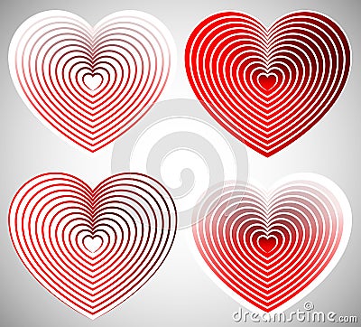 Bright heart element with outlines in radial fashion Vector Illustration