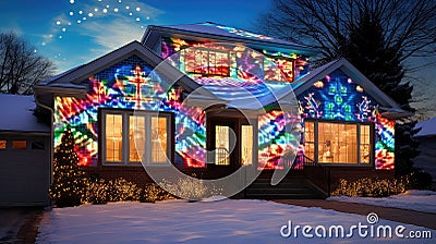 bright house holiday lights Cartoon Illustration