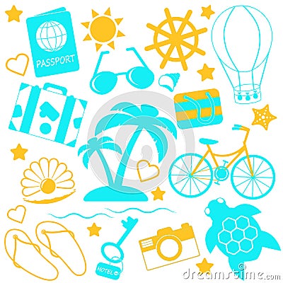Bright icons made in a single style of relaxation on the sea and in the resort isolated on a white background. Vector Illustration