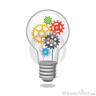 Bright idea light bulb with cogs Vector Illustration