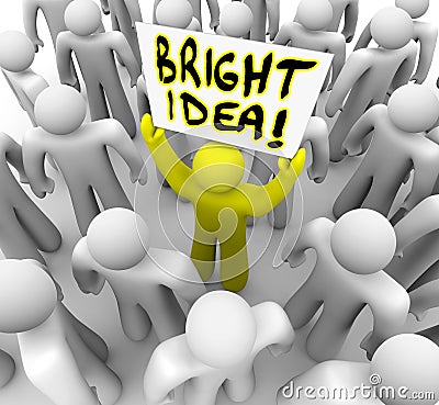 Bright Idea Person Holding Sign New Plan Suggestion Stock Photo