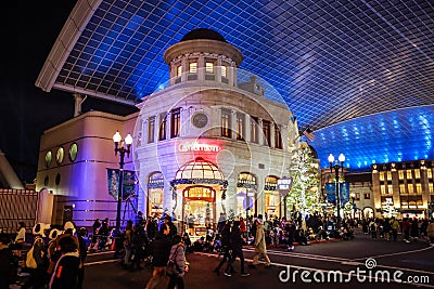 Bright and Illuminated Evening View to the Main Street of the Universal Studios Park Editorial Stock Photo