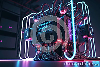 Bright illuminated multi-colored lights signage for 3D render neon background Stock Photo