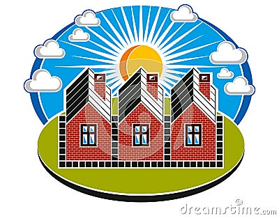 Bright illustration of country houses constructed with bricks. Vector Illustration