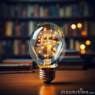 Bright intellect Light bulb, book unite, portraying innovative ideas sparked by education Stock Photo