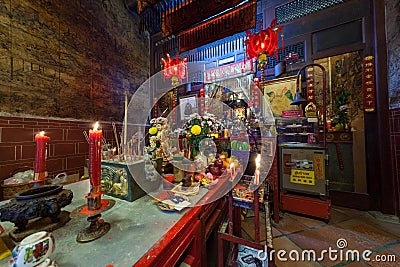 Bright interior of the Chinese temple Editorial Stock Photo