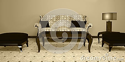 Bright interior design of brown living room Stock Photo