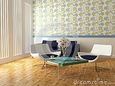 Bright interior design of modern living room Stock Photo