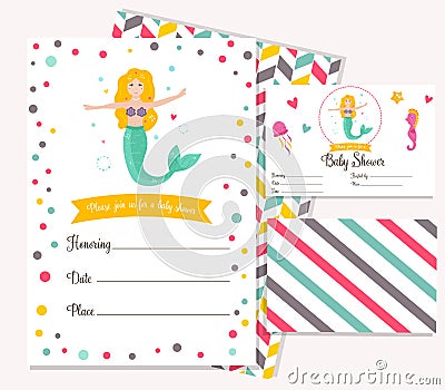 Bright invitation card with cute fairy mermaid Vector Illustration