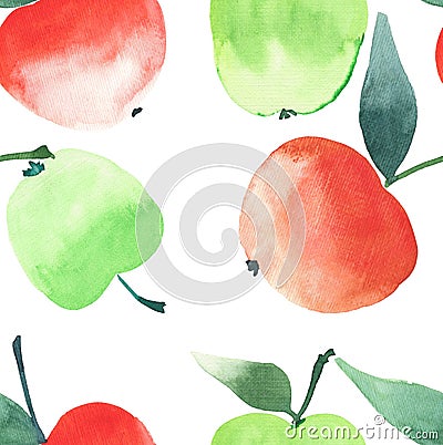 Bright juicy apples pattern seamless watercolor hand sketch Stock Photo