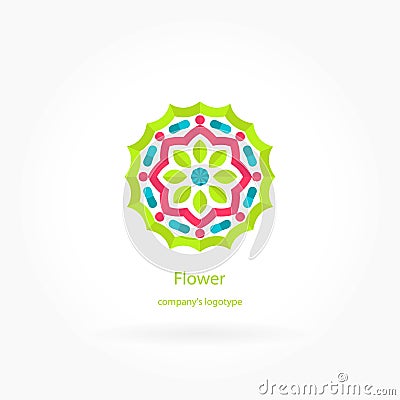 Bright juicy beautiful circular logotype. Logo for boutique, sweets. Company mark, emblem, element. Simple geometric mandala logo Vector Illustration