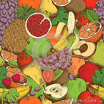Bright juicy fresh fruits seamless pattern Vector Illustration