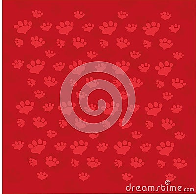 Bright red background with pet paws. Stock Photo