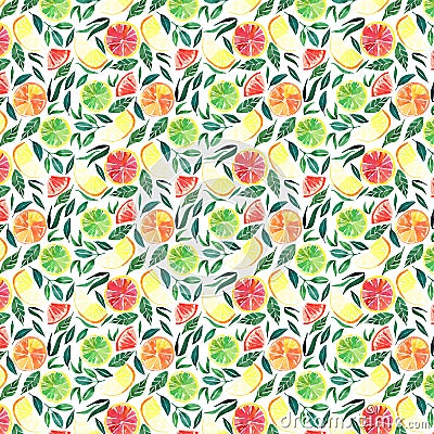 Bright juicy tropical yummy delicious citrus pattern watercolor Stock Photo