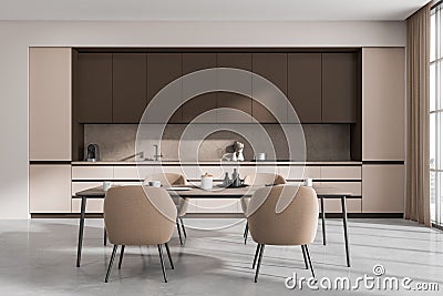 Bright kitchen room interior with four armchair and table Stock Photo