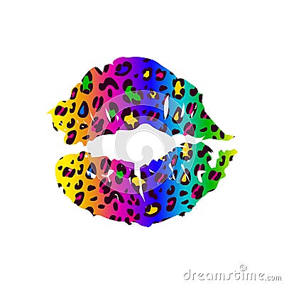 Bright leopard lips on a white background. Rainbow. Painted colored female lips. Vector hand-drawn illustration. Vector Illustration